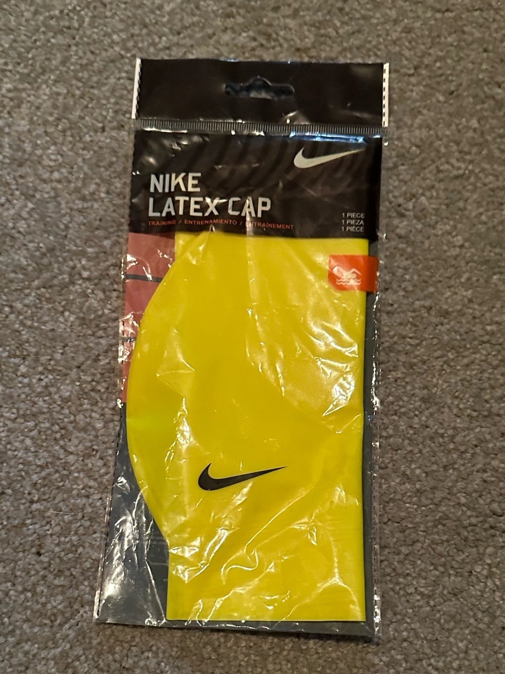 Nike Men Swim Latex Cap Yellow with Black Swoosh